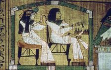 An image on an Egyptian papyrus of draughts-playing, Ani's Book of the Dead (sheet 7)