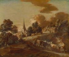 An Imaginary Wooded Village with Drovers and Cattle, between 1771 and 1772. Creator: Thomas Gainsborough