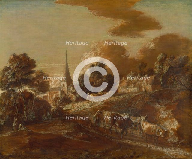 An Imaginary Wooded Village with Drovers and Cattle, between 1771 and 1772. Creator: Thomas Gainsborough.