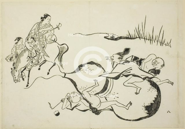 An Impossible Feat by Imaginary Men, no. 8 from a series of 12 prints, c. 1708. Creator: Okumura Masanobu.