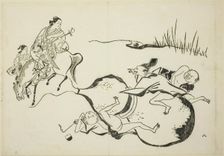 An Impossible Feat by Imaginary Men, no. 8 from a series of 12 prints, c. 1708. Creator: Okumura Masanobu