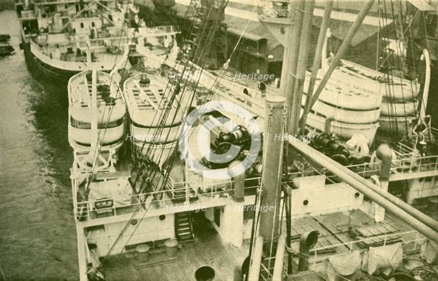 'An Impressive Array of Boats Aboard the "Leviathan".', c1930. Creator: Unknown.