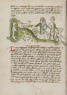 An Imprisoned Wolf and a Fox and Many Dogs Nearby: A Elderly..., third quarter of 15th century. Creator: Unknown