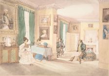An Interior at Hatton, Warwickshire, 1820-30. Creator: Attributed to Granddaughters of Dr. Samuel Parr