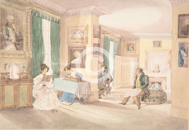 An Interior at Hatton, Warwickshire, 1820-30. Creator: Attributed to Granddaughters of Dr. Samuel Parr.