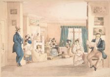 An Interior at Hatton, Warwickshire, 1820-30. Creator: Attributed to Granddaughters of Dr. Samuel Parr