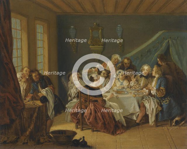 An Interior With Elegant Figures Dining, .