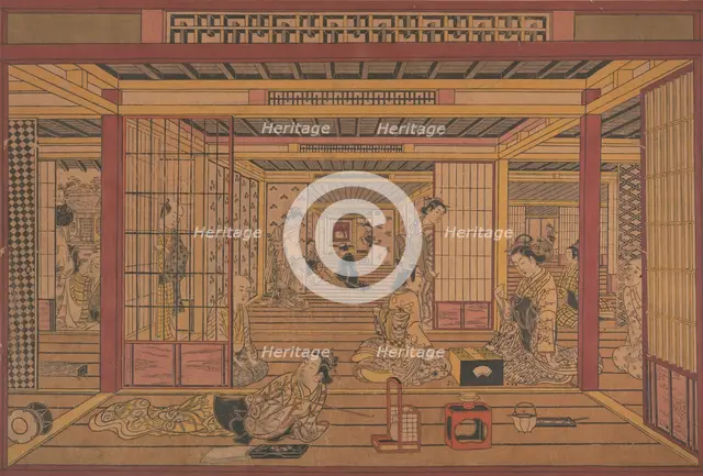An Interior View in the Yoshiwara, ca. early 1740s. Creator: Torii Kiyotada.