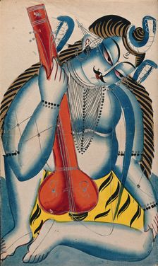 An intoxicated Shiva holding a sitar or tambura in the form of a lingam. Creator: Unknown