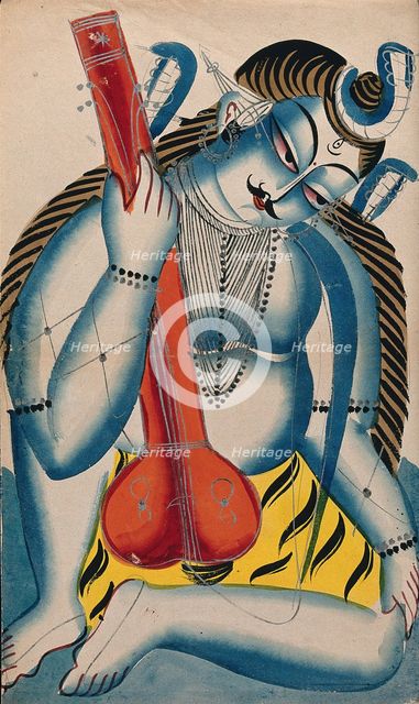 An intoxicated Shiva holding a sitar or tambura in the form of a lingam. Creator: Unknown.