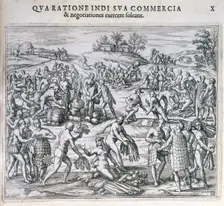 An Indian market near the port of Carthagena, America, 1595. Creator: Theodor de Bry