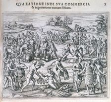 An Indian market near the port of Carthagena, America, 1595. Creator: Theodor de Bry