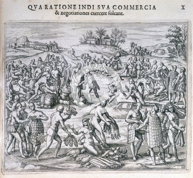 An Indian market near the port of Carthagena, America, 1595. Creator: Theodor de Bry.