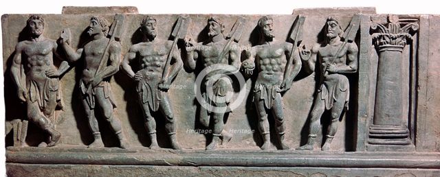 An indian sculpture of a group of marine deities, 1st century. Artist: Unknown