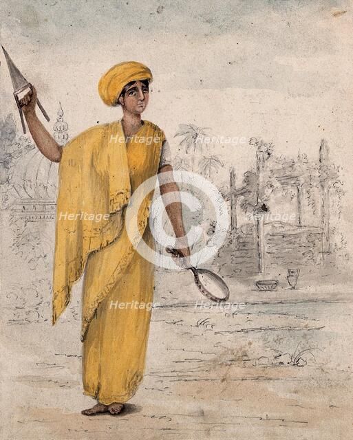 An Indian woman, about to be burned on her dead husband's funeral pyre, 1814. Creator: Susanna Wales.