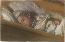 An Infant Asleep in His Crib, 1848. Creator: Adolph Menzel