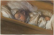 An Infant Asleep in His Crib, 1848. Creator: Adolph Menzel