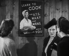 An Information Film Showing Women Looking at a Recruitment Poster for Female Army Cooks, 1942. Creator: British Pathe Ltd