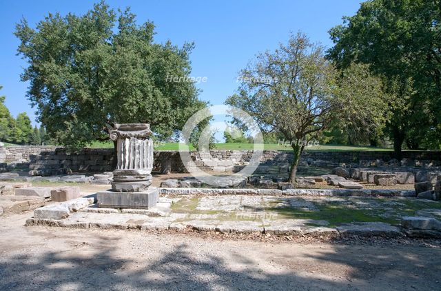 An ionic column fragment from the Stoa of Echo at Olympia, Greece. Creator: Samuel Magal.