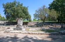 An ionic column fragment from the Stoa of Echo at Olympia, Greece. Creator: Samuel Magal