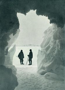 An Ice Grotto - Tent Island in Distance (Captain Scott and Wright) c1911, (1913). Artist: Herbert Ponting