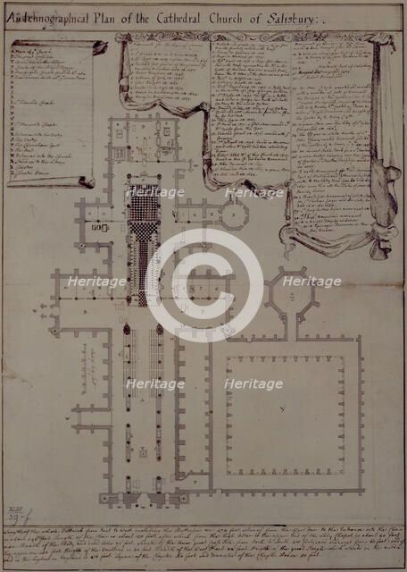 An Ichnographical Plan of the Cathedral Church of Salisbury, 1720-1780.  Creator: Unknown.