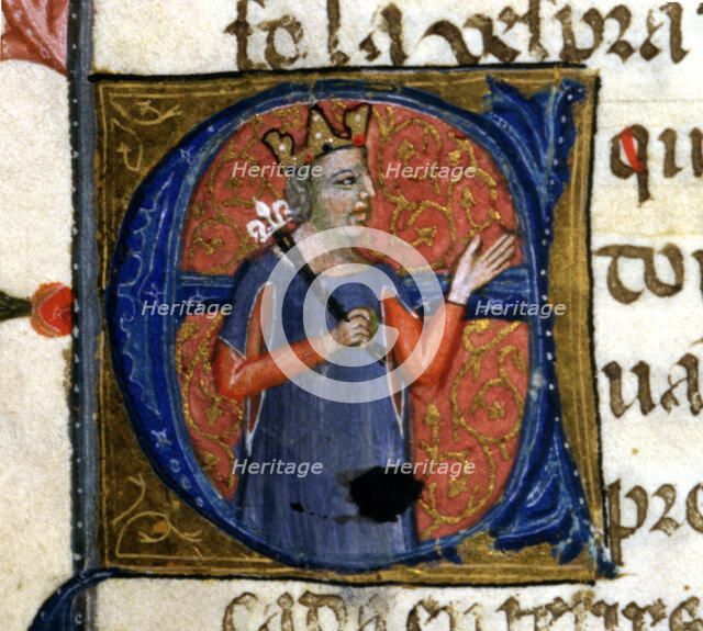 An illuminated initial in a page of the Chronicle of James I or 'Llibre dels feyts del Rey en Jac…