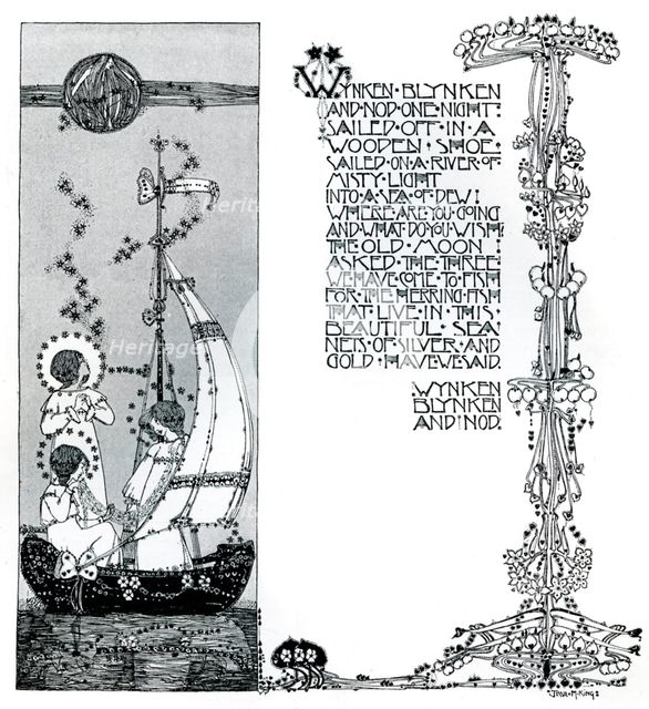 An illustration for Wynken, Blynken and Nod, 1899.Artist: Jessie Marion King