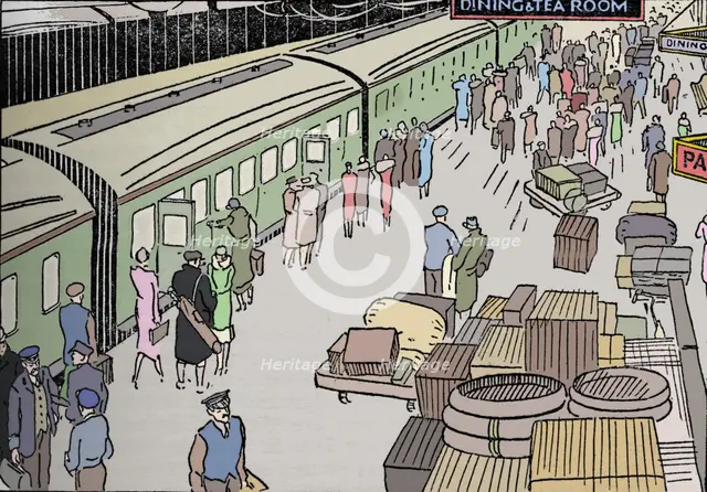 'An illusttration of a 1930s railway station', 1937. Artist: Unknown.