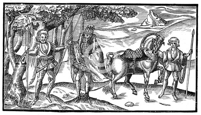 An Irish chief and his attendants, 1581, (1893). Artist: Unknown