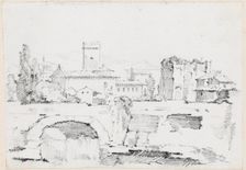 An Italian Town with a Stone Bridge and a Waterfall, 1744/1750. Creator: Joseph-Marie Vien the Elder