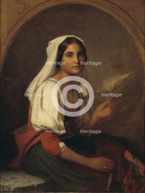 An Italian Woman Spinning Flax, 1847. Creator: Uno Troili.