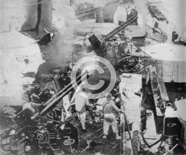 'An Italian battleship is hit', 1940 (1943). Artist: Unknown.