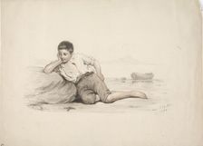 An Italian boy lying against a stone by the bay, 1850-1855. Creator: Karl Anders Ekman