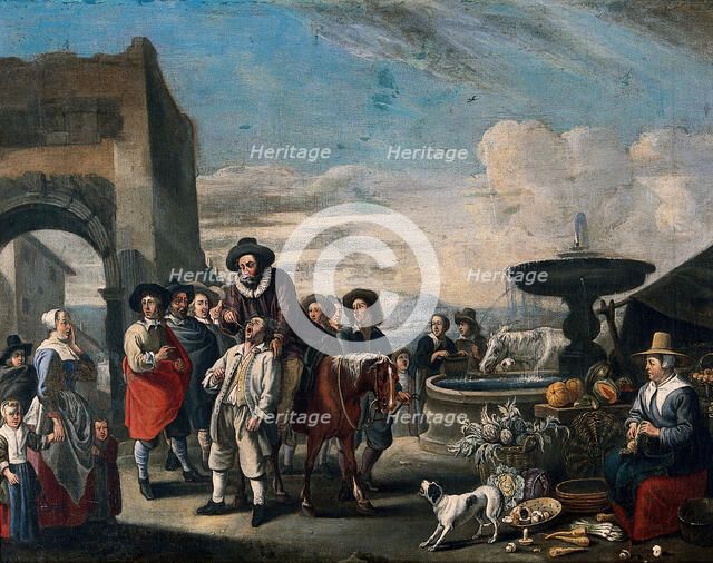 An Italian market-place with a tooth-drawer on horseback. Creator: Hendrik Mommers.
