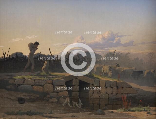An Italian Shepherd Boy Driving a Flock of Sheep, 1838. Creator: Johan Vilhelm Gertner.
