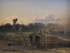 An Italian Shepherd Boy Driving a Flock of Sheep, 1838. Creator: Johan Vilhelm Gertner