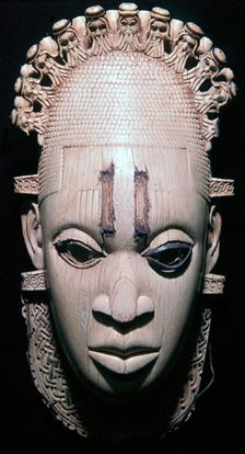 An ivory mask from Benin, Nigeria worn by the Oba of Benin on ceremonial occasions