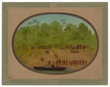 An Omagua Village - Boat Sketch, 1854/1869. Creator: George Catlin
