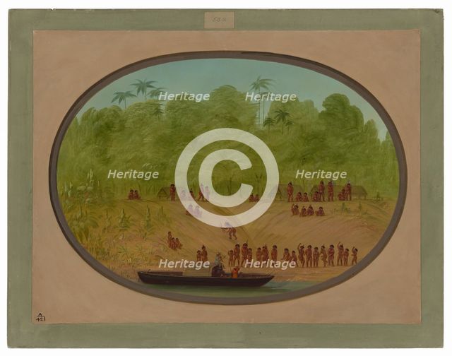 An Omagua Village - Boat Sketch, 1854/1869. Creator: George Catlin.