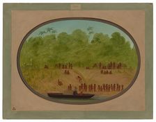 An Omagua Village - Boat Sketch, 1854/1869. Creator: George Catlin