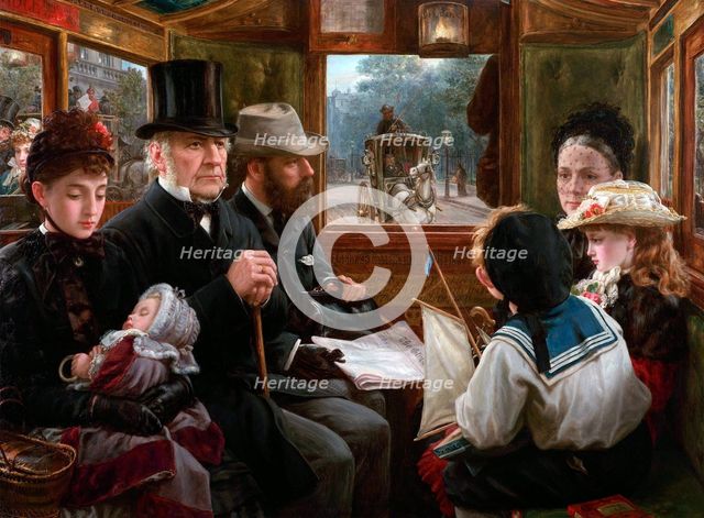 An Omnibus ride to Piccadilly Circus (Mr Gladstone travelling with ordinary passengers), 1885.  Creator: Morgan, Alfred (1862-1904).