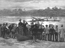 'An obstacle race in canoes, near Auckland, New Zealand 1888. Creator: Unknown