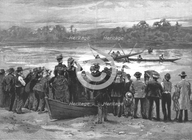 ''An obstacle race in canoes, near Auckland, New Zealand', 1888. Creator: Unknown.