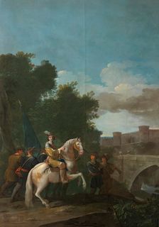 An Officer on horseback and four foot Soldiers, 1776. Creator: Antonio González Velázquez the Elder