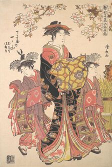 An Oiran Accompanied by Two Kamuro. Creator: Torii Kiyonaga