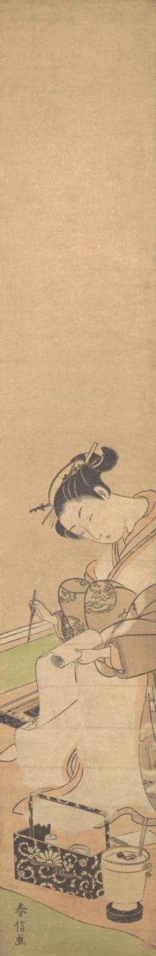 An Oiran Seated upon a Bed, Writing a Letter, ca. 1769., ca. 1769. Creator: Suzuki Harunobu