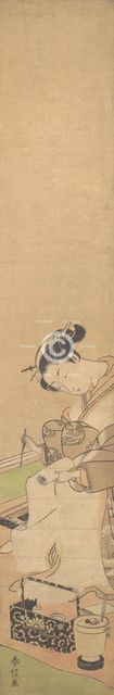 An Oiran Seated upon a Bed, Writing a Letter, ca. 1769., ca. 1769. Creator: Suzuki Harunobu.