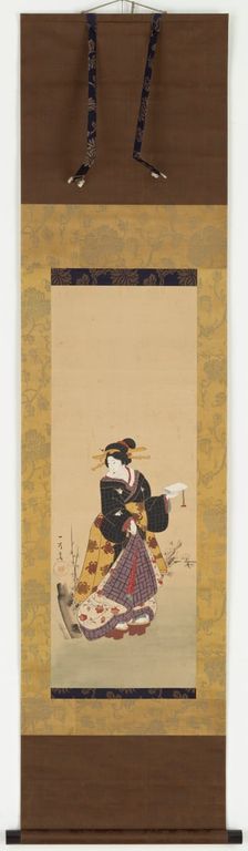 An Oiran standing by a plum tree, mid 19th century. Creator: Kuniyuki Utagawa