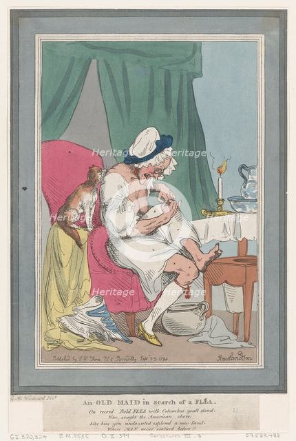 An Old Maid In Search of a Flea, September 25, 1794., September 25, 1794. Creator: Thomas Rowlandson.